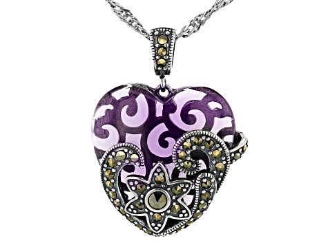 Purple Glass Sterling Silver Heart Pendant With Chain
