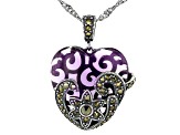 Purple Glass Sterling Silver Heart Pendant With Chain