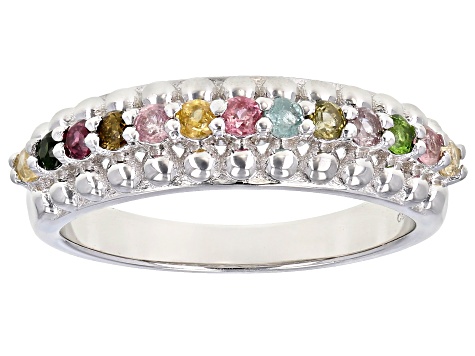 Multi Tourmaline Rhodium Over Sterling Silver Ring 0.35ctw