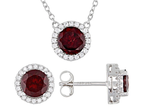 Red Garnet Rhodium Over Sterling Silver Stud Earrings And Necklace Set ...
