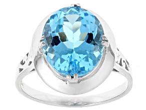 Sky Blue Topaz Rhodium Over Sterling Silver Ring 5.45ct