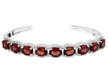 Picture of Oval Garnet Rhodium Over Sterling Silver Cuff Bracelet 10.75ctw