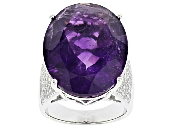 Picture of African Amethyst Rhodium Over Sterling Silver Ring 20.75ctw