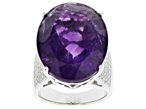 Purple African Amethyst Rhodium Over Sterling Silver Ring 20.75ctw
