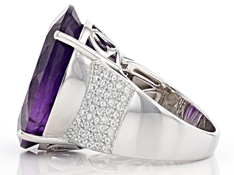 African Amethyst Rhodium Over Sterling Silver Ring 20.75ctw