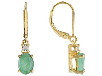 Picture of Green Emerald 18k Yellow Gold Over Sterling Silver Earrings 2.20ctw