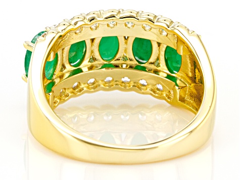 Men's Gold Plated Ring 3-stone Simulated Green Emerald Jewelry Heavy Band 