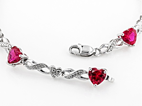 Lab Created Ruby Rhodium Over Silver Bracelet 6.87ctw