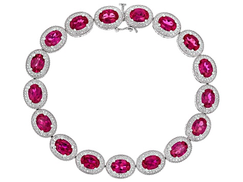 Red Lab Created Ruby Rhodium Over Sterling Silver Bracelet 12.50ctw