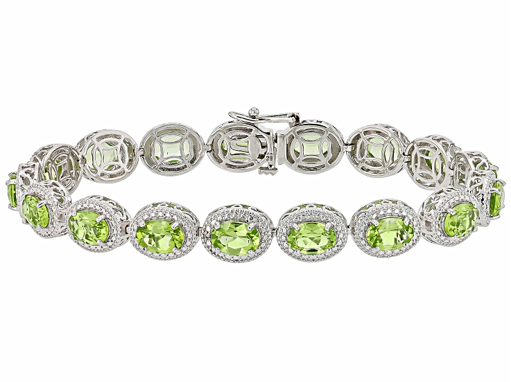 Green Peridot Rhodium Over Sterling Silver Bracelet 13.36ctw