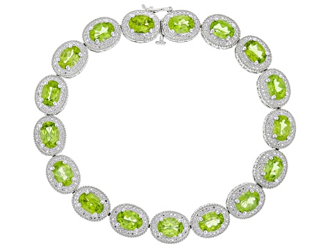 Peridot Rhodium Over Sterling Silver Bracelet 13.36ctw