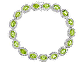 Green Peridot Rhodium Over Sterling Silver Bracelet 13.36ctw