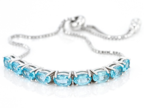 Blue Apatite Rhodium Over Sterling Silver Bolo Bracelet 4.49ctw