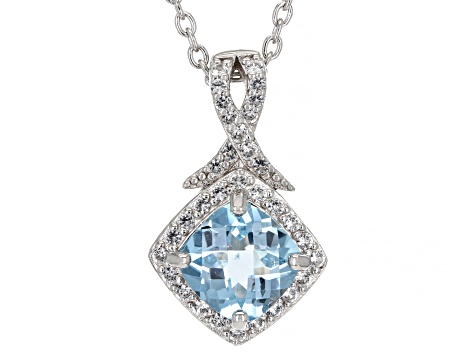 Sky Blue Topaz Rhodium Over Sterling Silver Pennant With Chain 3.03ctw