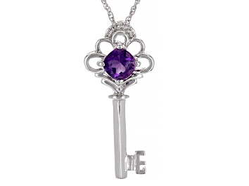 Picture of Purple Amethyst Rhodium Over Sterling Silver Key Pendant With Chain 0.46