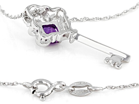 Purple Amethyst Rhodium Over Sterling Silver Key Pendant With Chain 0.46