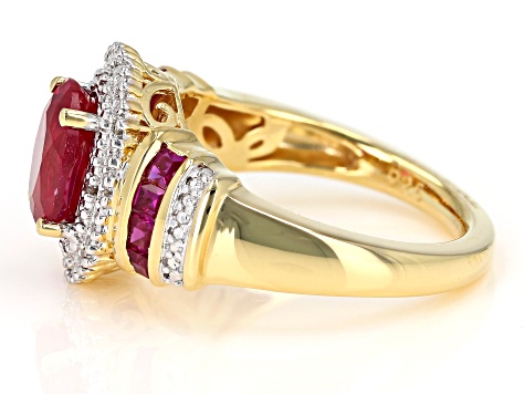 Red Lab Created Ruby 14K Yellow Gold Over Sterling Silver Ring 2.43ctw