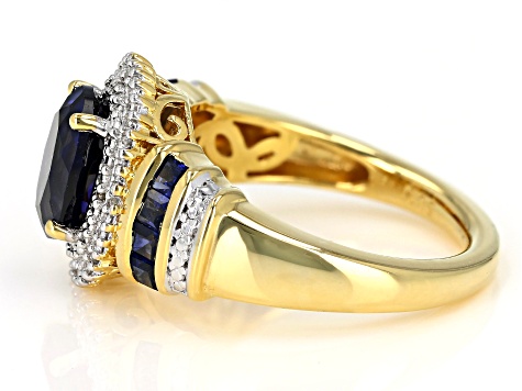 Blue Lab Created Sapphire 14k Yellow Gold Over Sterling Silver Ring 2.43ctw
