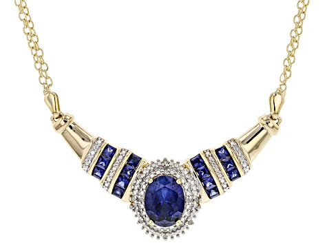 Blue Lab Created Sapphire 18K Yellow Gold Over Sterling Silver Necklace. 2.52ctw