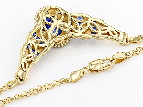 Blue Lab Created Sapphire 18K Yellow Gold Over Sterling Silver Necklace. 2.52ctw