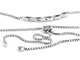 White Lab Created Sapphire Rhodium Over Sterling Silver Bolo Necklace 0.45ctw