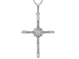White Lab Created Sapphire Rhodium Over Sterling Silver Cross Pendant With Chain 0.67ctw