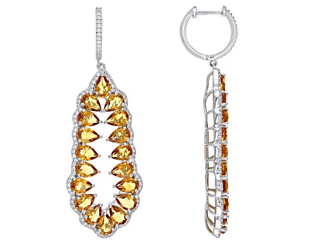 Yellow Citrine Rhodium Over Sterling Silver Earrings 10.75ctw