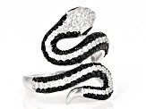 Black Spinel With White Zircon Rhodium Over Sterling Silver Snake Ring 1.87ctw