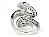 Black Spinel With White Zircon Rhodium Over Sterling Silver Snake Ring ...