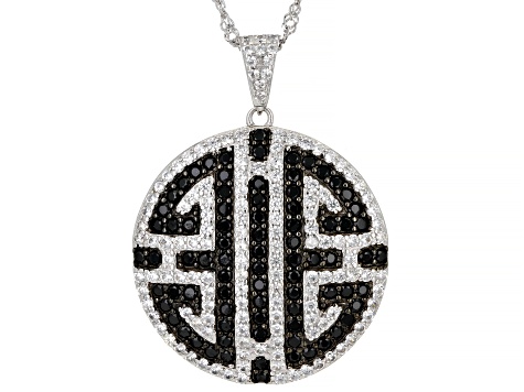 White Zircon With Black Spinel Rhodium Over Sterling Silver Pendant With 18" Chain 3.04ctw