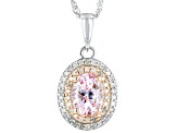 Peach Morganite Rhodium Over 10K White & Rose Gold Accent Pendant with Chain 0.94ctw