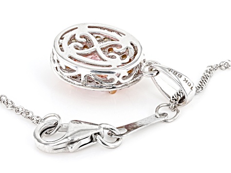 Peach Morganite Rhodium Over 10K White & Rose Gold Accent Pendant with Chain 0.94ctw
