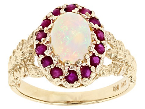 Opal And Ruby 10k Yellow Gold Ring 0.50ctw