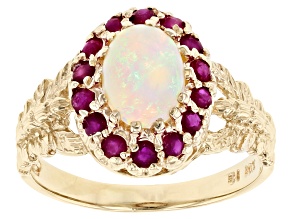 Opal And Ruby 10k Yellow Gold Ring 0.50ctw