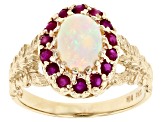 Opal And Ruby 10k Yellow Gold Ring 0.50ctw