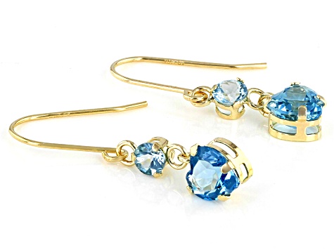 Blue Topaz 10k Yellow Gold Dangle Earrings 1.30ctw