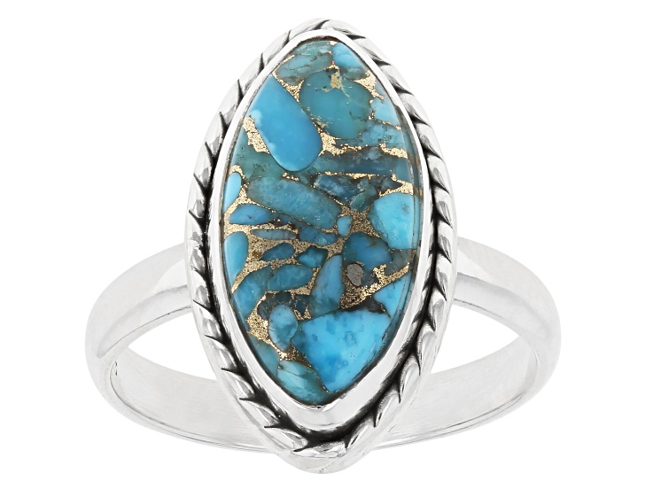 NOVICA Handmade Sterling Silver Cocktail Ring With Blue Composite Turquoise Stone - 'Golden Blue Delight'