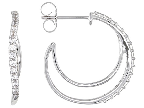 White Lab Created Sapphire Sterling Silver Hoop Earrings 1.05ctw