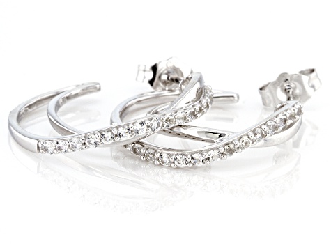 White Lab Created Sapphire Sterling Silver Hoop Earrings 1.05ctw