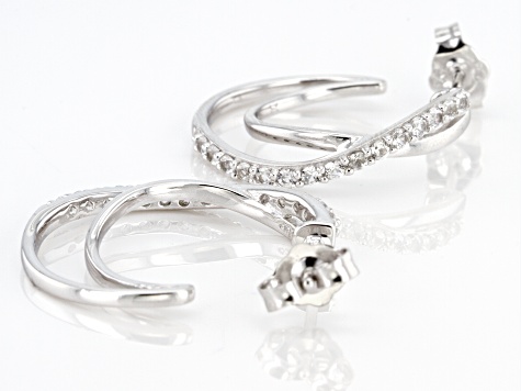 White Lab Created Sapphire Sterling Silver Hoop Earrings 1.05ctw
