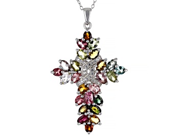 Picture of Multi Color Tourmaline Rhodium Over Sterling Silver Pendant With Chain