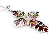 Multi Color Tourmaline Rhodium Over Sterling Silver Pendant With Chain