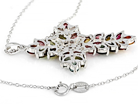 Multi Color Tourmaline Rhodium Over Sterling Silver Pendant With Chain