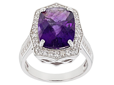 African Amethyst Rhodium Over Sterling Silver Ring 6.40ctw