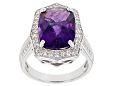 African Amethyst Rhodium Over Sterling Silver Ring 6.40ctw