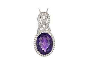 Purple African Amethyst Rhodium Over Sterling Silver Pendant With Chain 15.00ctw