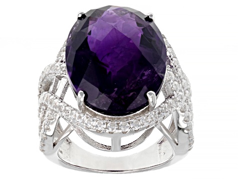 Purple Amethyst Rhodium Over Sterling Silver Ring 16.00ctw - DOK827 - Vimarsana News
