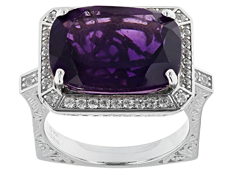 Purple African Amethyst Rhodium Over Sterling Silver Ring 7.40ctw