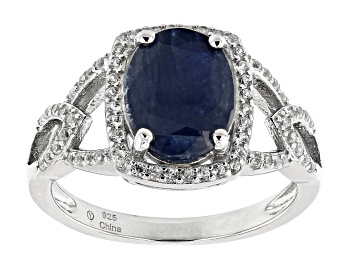 Picture of Blue Sapphire Rhodium Over Sterling Silver Ring 3.48ctw