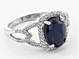 Blue Sapphire Rhodium Over Sterling Silver Ring 3.48ctw